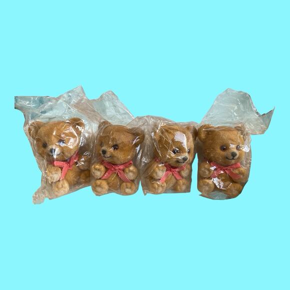 Vtg Brown Flocked Miniature Teddy Bears 3” Ornament HF Company Hong Kong NOS - Picture 7 of 13